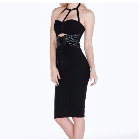 Black Milk Black Strappy Bodycon Dress with Corset Detail - Picture 1 of 9